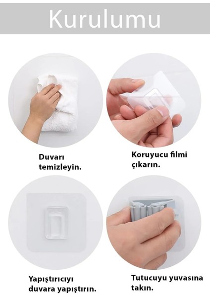 4 Adet Fırça Süpürge Paspas Mop Sapı Tutucu Askı Çok Amaçlı Duvara Monte Mop Askısı