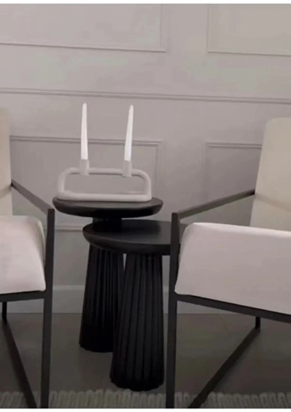 Ahşap 2’li Set Fitilli Mantar Yan Sehpa Modern Siyah Renk Fiskos / Çiçeklik Zigon
