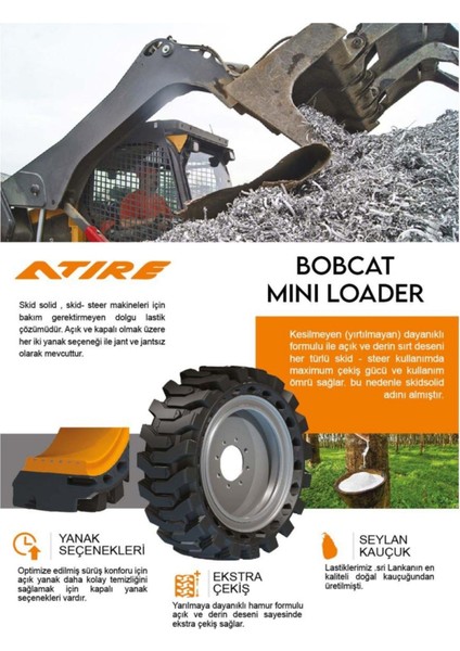 36X14-20 Skid Solid Jantlı Sağ Bobcat Lastiği