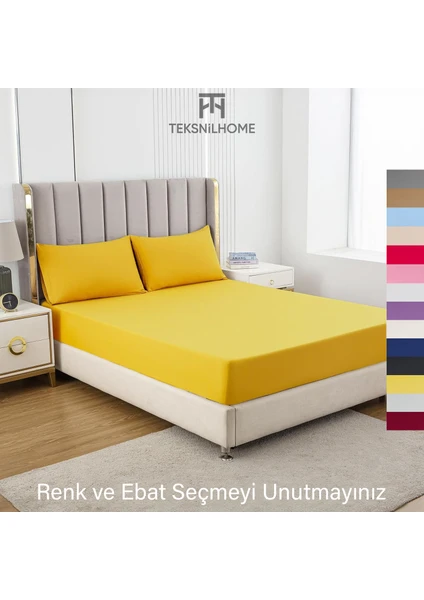 Teksnil Home | Ranforce | Pamuklu  Tek Kişilik Sarı  Lastikli Çarşaf | 14 Renk | Fıtted | 90X190