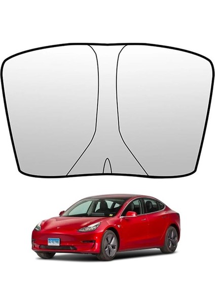 Polham 140X80 cm Tesla Model Y ve Model 3 Ile Uyumlu Ön Cam Güneşliği, Isı Yalıtımlı Güneş Koruyucu