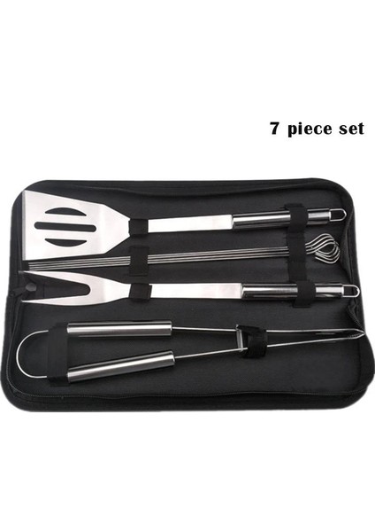 7 Parça Çantalı Mangal Barbekü Maşa Spatula Seti Paslanmaz Çelik 1. Kalite