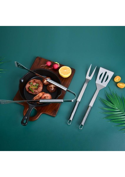 7 Parça Çantalı Mangal Barbekü Maşa Spatula Seti Paslanmaz Çelik 1. Kalite