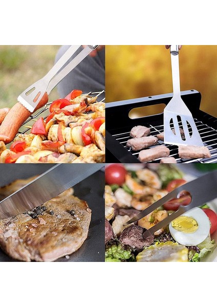 7 Parça Çantalı Mangal Barbekü Maşa Spatula Seti Paslanmaz Çelik 1. Kalite