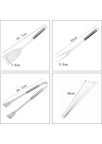 7 Parça Çantalı Mangal Barbekü Maşa Spatula Seti Paslanmaz Çelik 1. Kalite