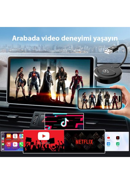 Iphone Cihazlar Için Carplay Adaptörü, Kablosuz Youtube, Netflix, Tiktok, Video Yansıtıcı Carplay