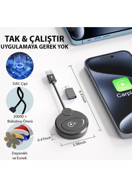 Iphone Cihazlar Için Carplay Adaptörü, Kablosuz Youtube, Netflix, Tiktok, Video Yansıtıcı Carplay