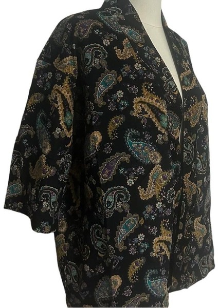 Özel Tasarım Kadife Kimono Tarzı Ceket- Sarı Boteh