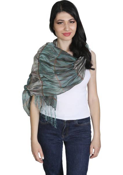 Gri Mavi Saten Ipek Şal