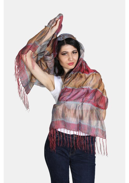 Mürdüm Vizon Saten Ipek Şal