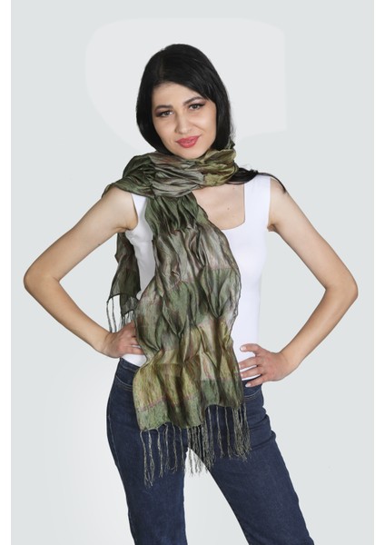 Yeşil Saten Ipek Şal