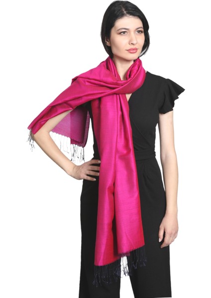 Fuşya Mor Multi Saten Ipek Şal