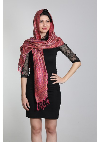 Thulian Pembe Multi %100 Ipek Çift Taraflı Şal