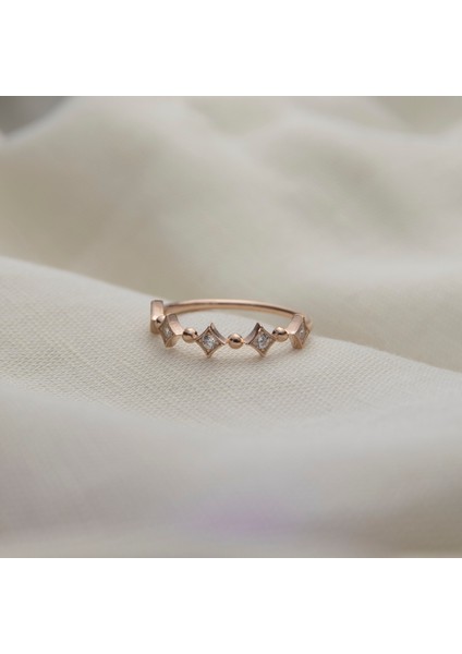 Kare ve Toplu 925 Ayar Minimal Rose Gümüş Yüzük