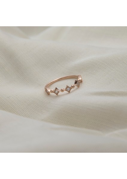 Kare ve Toplu 925 Ayar Minimal Rose Gümüş Yüzük