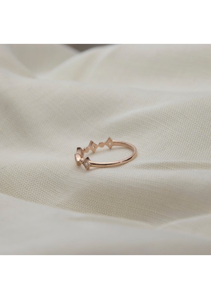 Kare ve Toplu 925 Ayar Minimal Rose Gümüş Yüzük