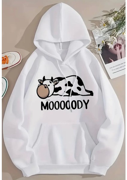 Kids Face Özel Tasarım Kapüşonlu Mooooody Baskılı Şardonlu Yeni Trend Kız Çocuk Hoodie-Sweatshırt