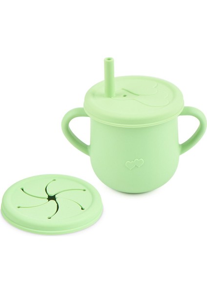 Silikon Beslenme Seti, Kapaklı Vakumlu Mama Tabağı Ve Kase, Silikon Önlük, Bardak Ve Kaşık(YEŞİL)