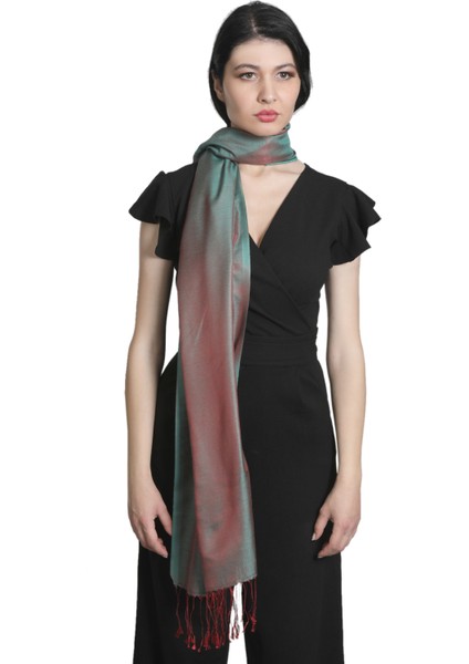 Yeşil Multi Saten Ipek Şal
