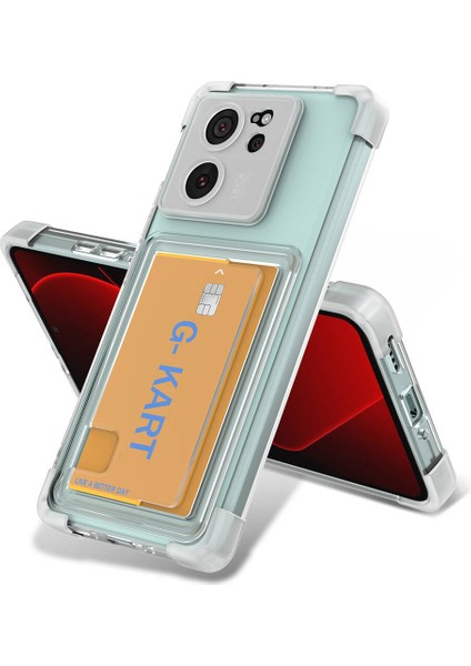 Xiaomi Mi 13T Kılıf Airbag Tasarımlı Şeffaf Kartlıklı G - Kart Kapak - Renksiz
