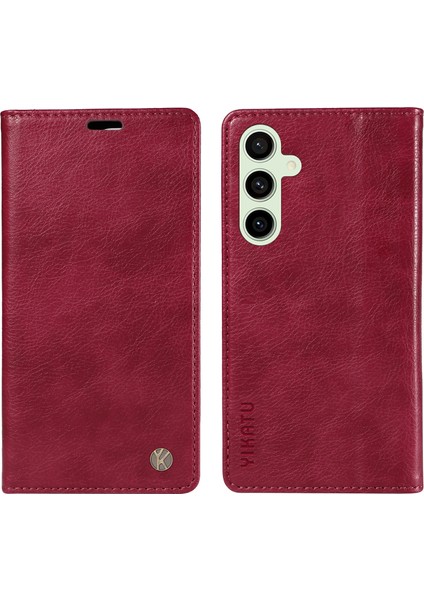 Samsung Galaxy S24 Fe Litchi Doku Deri Cüzdan Kapaklı Telefon Kapağı (Yurt Dışından)