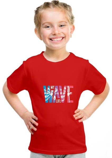 Kaliteli Çocuk T-Shirt Süprem Kumaş Bisiklet Yaka My Wave Life Baskılı