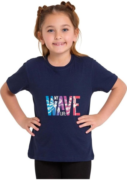 Kaliteli Çocuk T-Shirt Süprem Kumaş Bisiklet Yaka My Wave Life Baskılı
