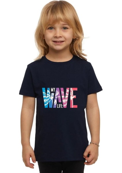 Kaliteli Çocuk T-Shirt Süprem Kumaş Bisiklet Yaka My Wave Life Baskılı modelleri