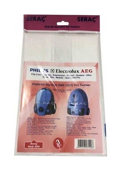 Serac Elektrık Supurgesı Toz Torbası 3 Lu Phılıps/sydney/electrolux/aeg 054