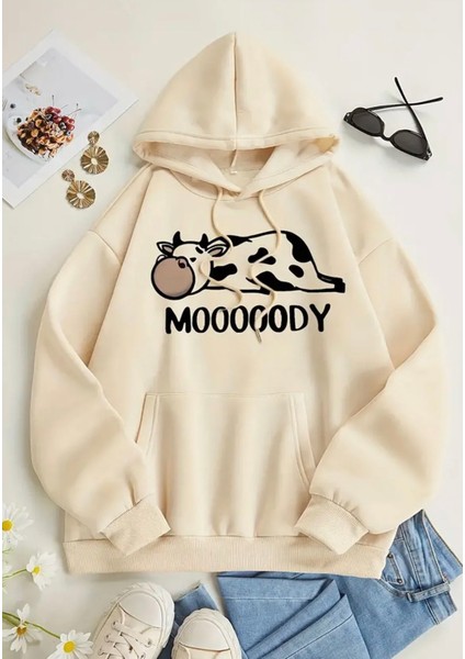 Kids Face Özel Tasarım Kapüşonlu Mooooody Baskılı Şardonlu Yeni Trend Kız Çocuk Hoodie-Sweatshırt