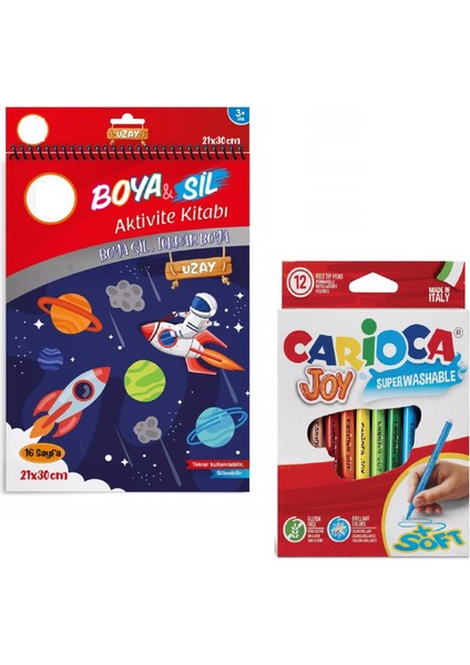 Boya Sil Aktivite Boyama Kitabı Uzay + 12’li Keçeli Kalem