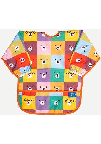 Colour Bear Desenli Sıvı Geçirmez Uzun Kol Aktivite ve Mama Önlüğü 6-24 Ay