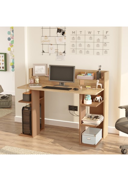 Walter Çalışma Masası Bilgisayar Masası Raflı Sepet-Kiremit Wr1-Sk