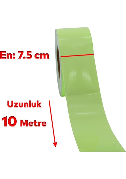 Fotolümen Gece Parlayan 7.5 cm Yeşil Reflektörlü Fosforlu Reflektif Düz Şerit Bant 10 mt Ikaz Bandı
