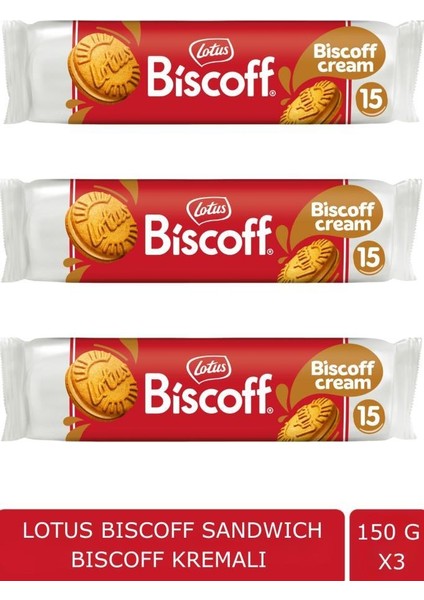 Bıscoff Sandwıch Bıscoff Cream Sürülebilir Kremalı Bisküvi -  150 gr x 3 Adet