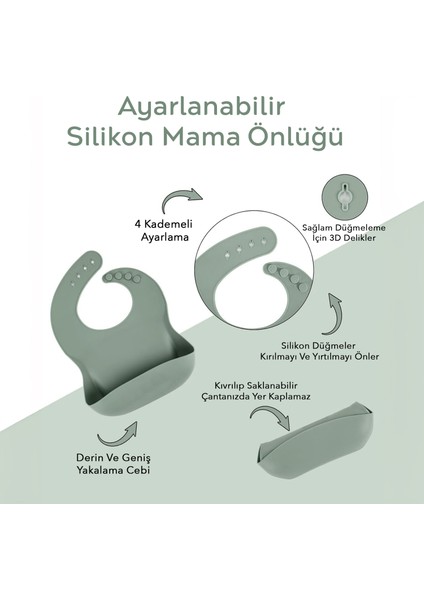 5'li Silikon Beslenme Seti - Bebek Mama Önlüğü - Tabak - Vakumlu Kase - Pipetli Bardak - Kaşık-Yeşil fiyatları