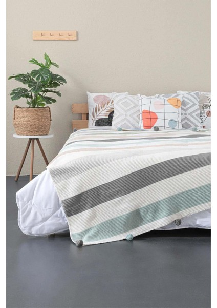 Ponpon Pamuklu Çift Kişilik Battaniye 200X220 cm