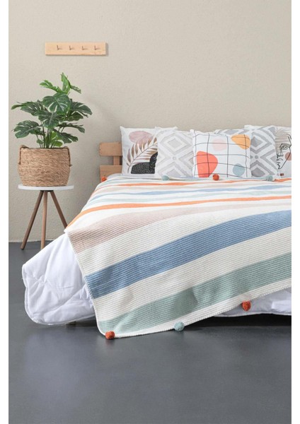 Ponpon Pamuklu Çift Kişilik Battaniye 200X220 cm fırsatları