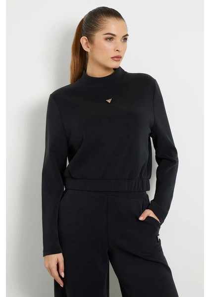 Kadın Yüksek Yaka Siyah Sweatshirt