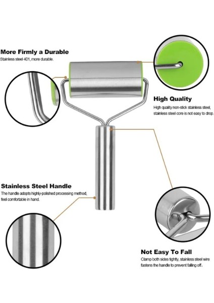 Paslanmaz Çelik Pratik Rulo Hamur Açıcı Merdane Pürüzsüz Oklava Pizza Börek Açma Silindir El Merdanesi