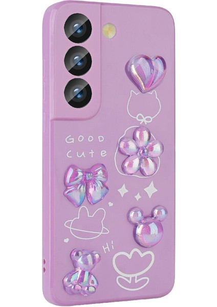 Galaxy S22 Kılıf Kabartma Figürlü Parlak Zore Toys Silikon Kapak-Pembe modelleri