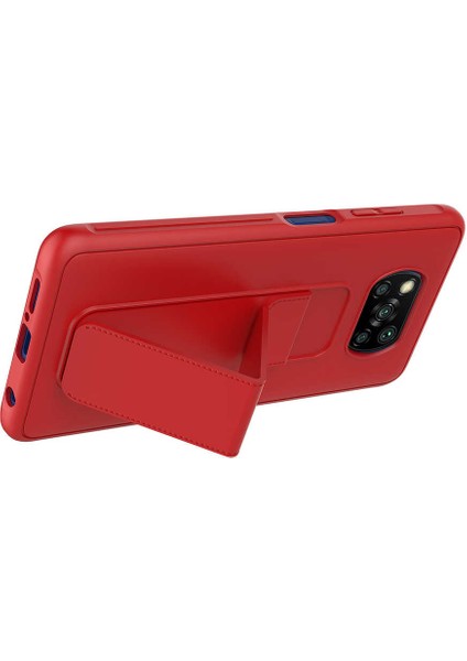 Xiaomi Poco X3 Kılıf Zore Qstand Kapak-Kırmızı