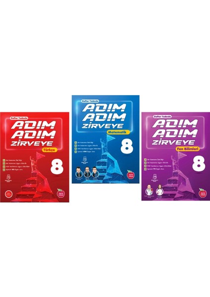 8. Sınıf Adım Adım Zirveye Türkçe - Adım Adım Zirveye Matematik - Adım Adım Zirveye Fen Bilimleri Soru Bankası