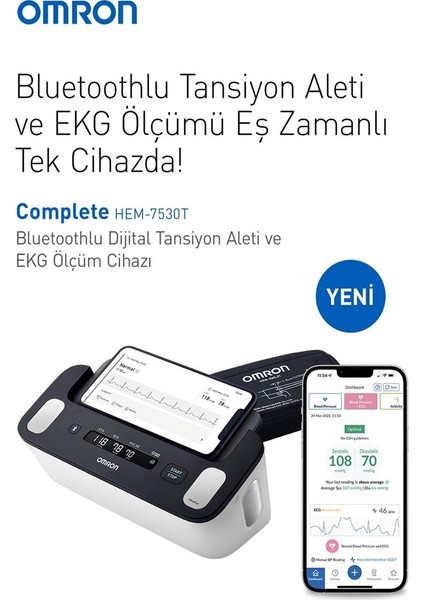 Evde Hipertansiyon Takibi ve AFib Taraması için OMRON Complete Akıllı Ev Tansiyon Aleti ve EKG 2'si 1 Arada