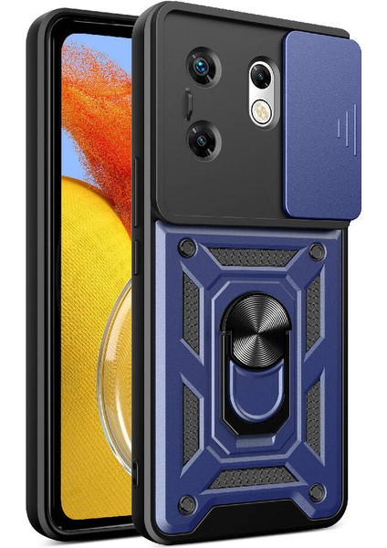 Infinix Zero 30 4g Uyumlu Hlp Kılıf Magnetik Standlı Kamera Korumalı Zore Sürgülü Vega Kapak-Mavi