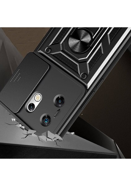 Infinix Zero 30 4g Uyumlu Hlp Kılıf Magnetik Standlı Kamera Korumalı Zore Sürgülü Vega Kapak-Mavi
