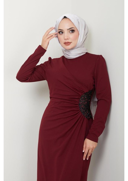 Pullu Uzun Tesettür Abiye Elbise 2743