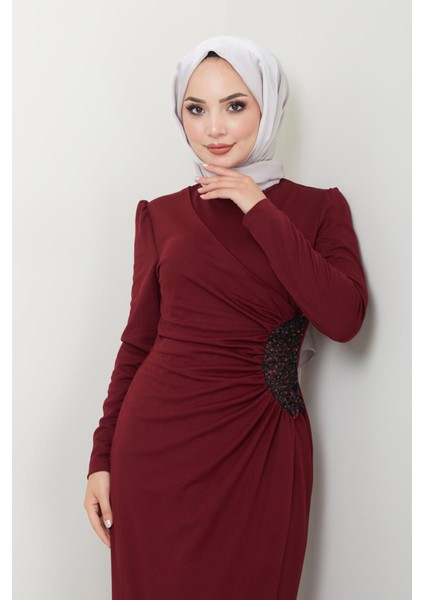 Pullu Uzun Tesettür Abiye Elbise 2743