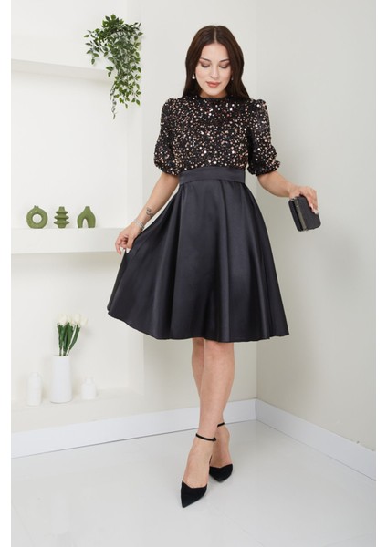 Pullu Saten Abiye Elbise 2715