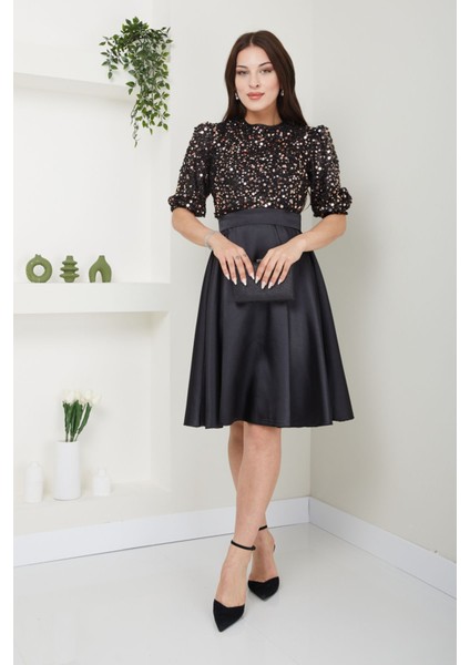 Pullu Saten Abiye Elbise 2715